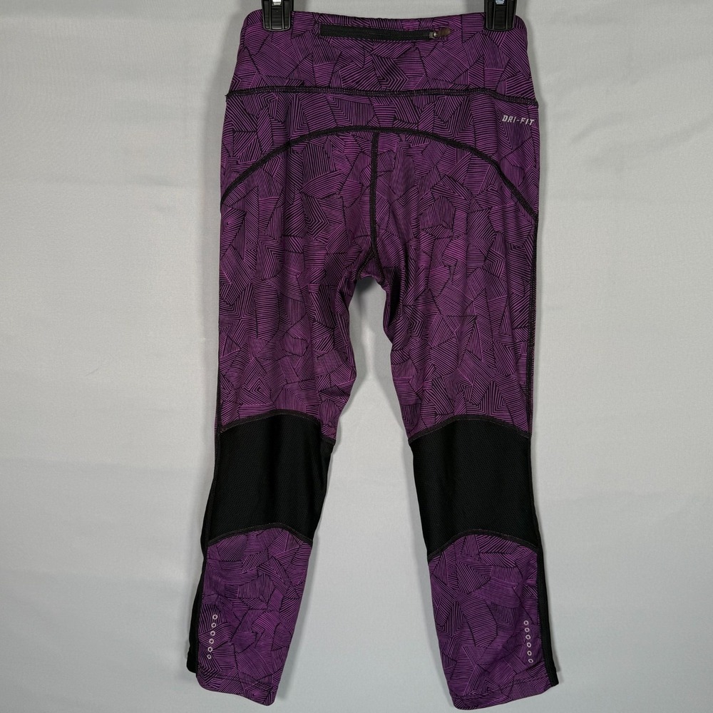 NIKE Running Dri Fit Women's XS Geometric Purple Gym Leggings Yoga Pants Pocket - Picture 9 of 12